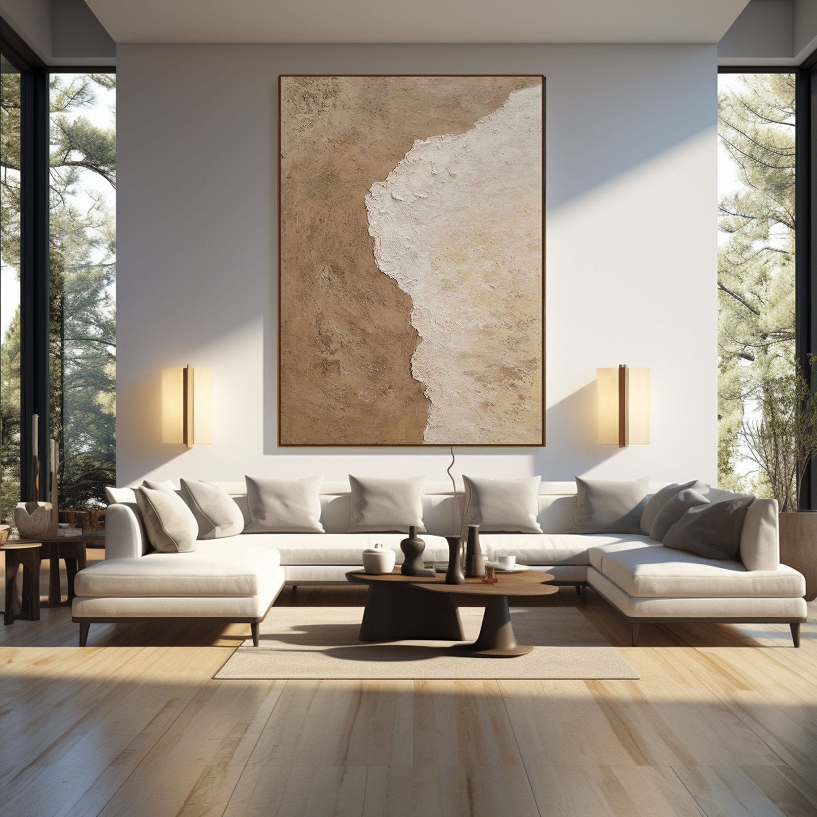 Wabi Sabi Wall Art | Beige and White Abstract Coastal Painting #TC 238