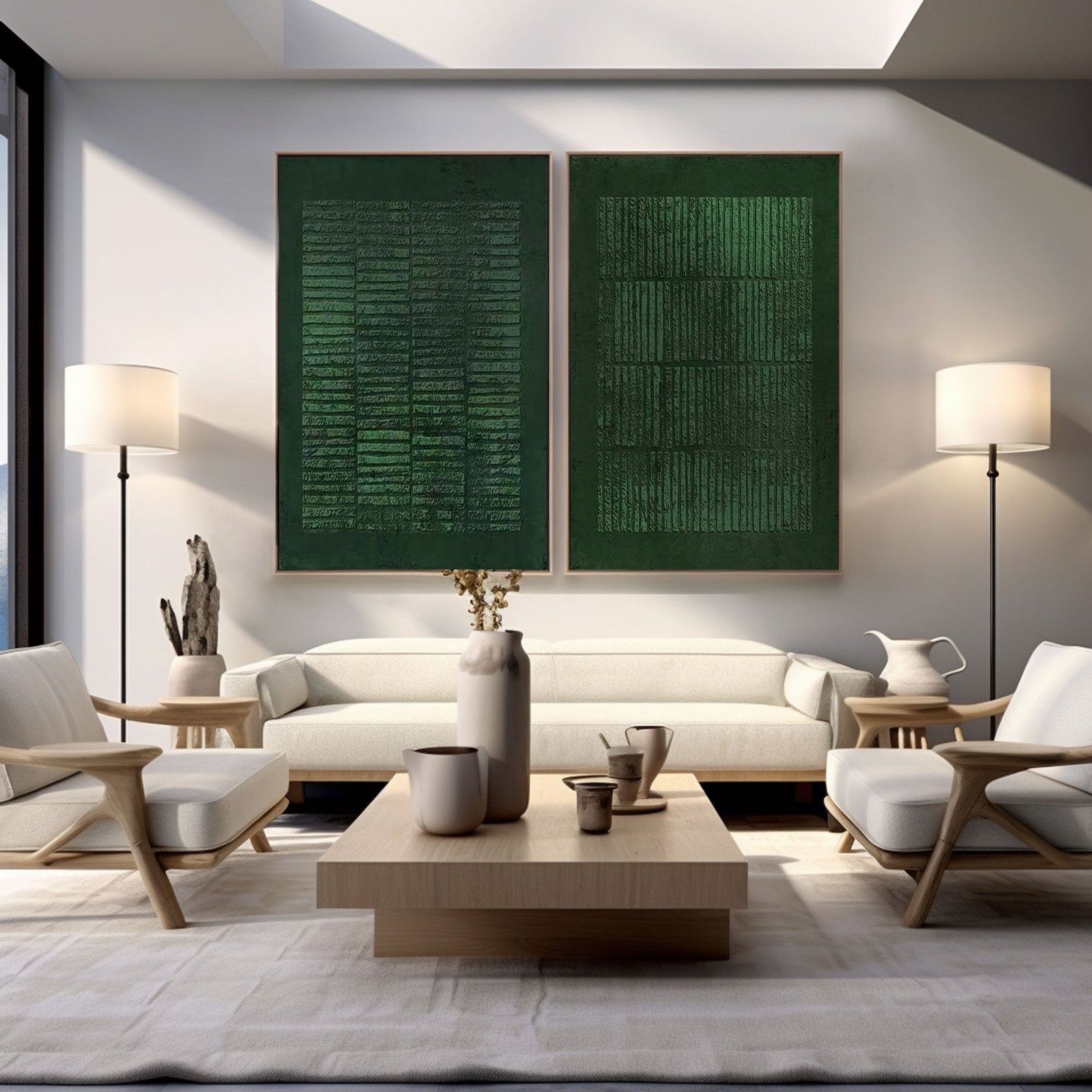 Wabi Sabi Inspired Green Wall Art | Two-Piece Textured Painting #TC 195