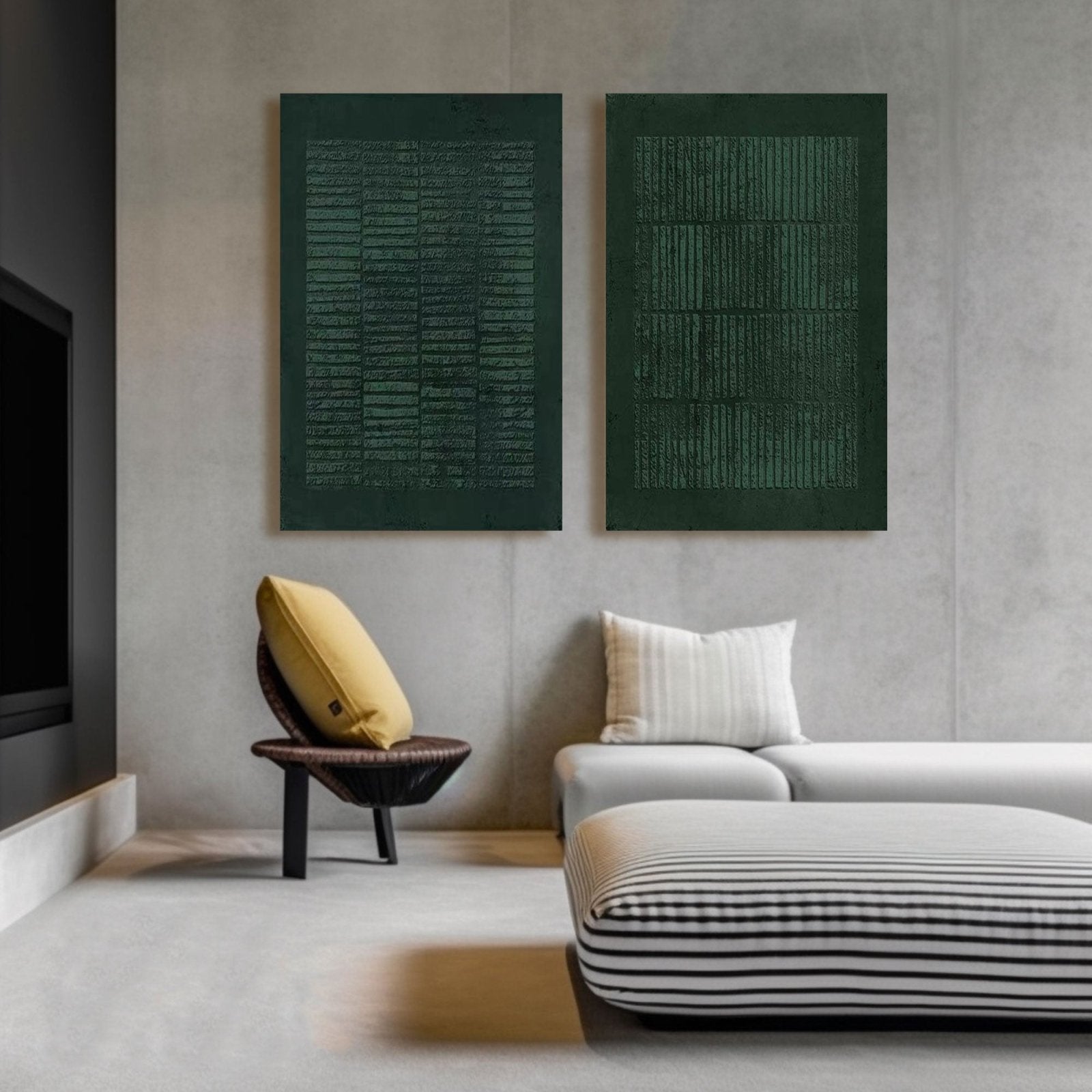 Wabi Sabi Inspired Green Wall Art | Two-Piece Textured Painting #TC 195