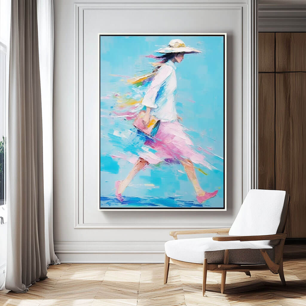 Pink and Blue Abstract Art | Vibrant Woman in Motion Canvas #AA 036