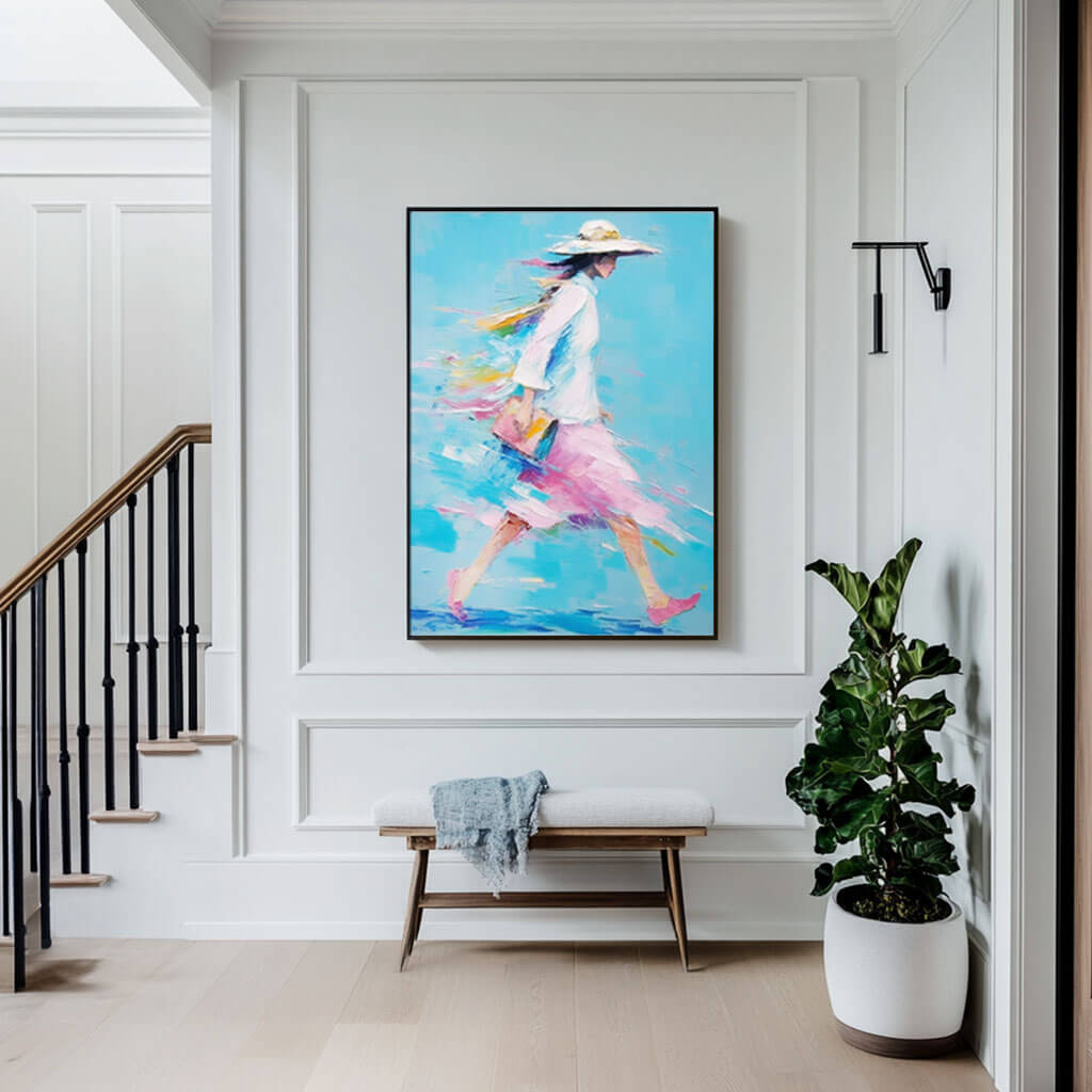 Pink and Blue Abstract Art | Vibrant Woman in Motion Canvas #AA 036