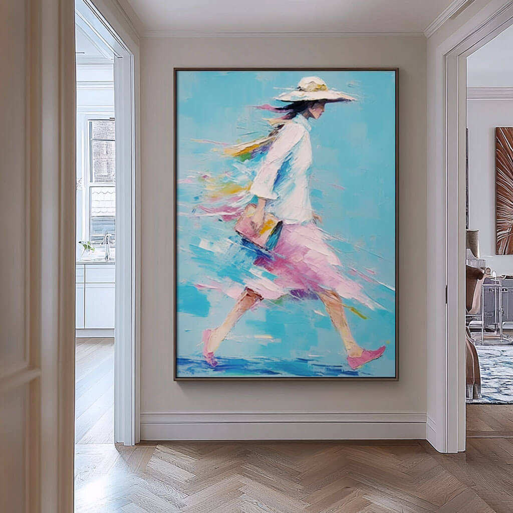 Pink and Blue Abstract Art | Vibrant Woman in Motion Canvas #AA 036