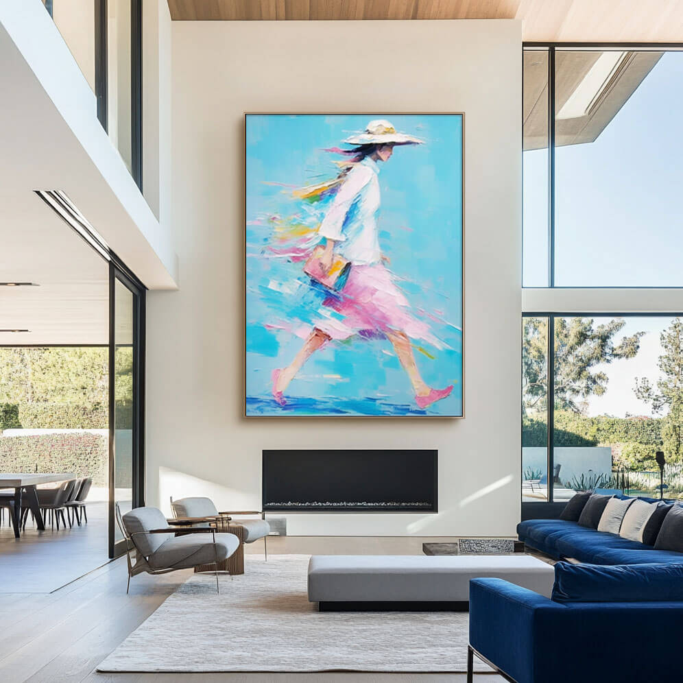 Pink and Blue Abstract Art | Vibrant Woman in Motion Canvas #AA 036