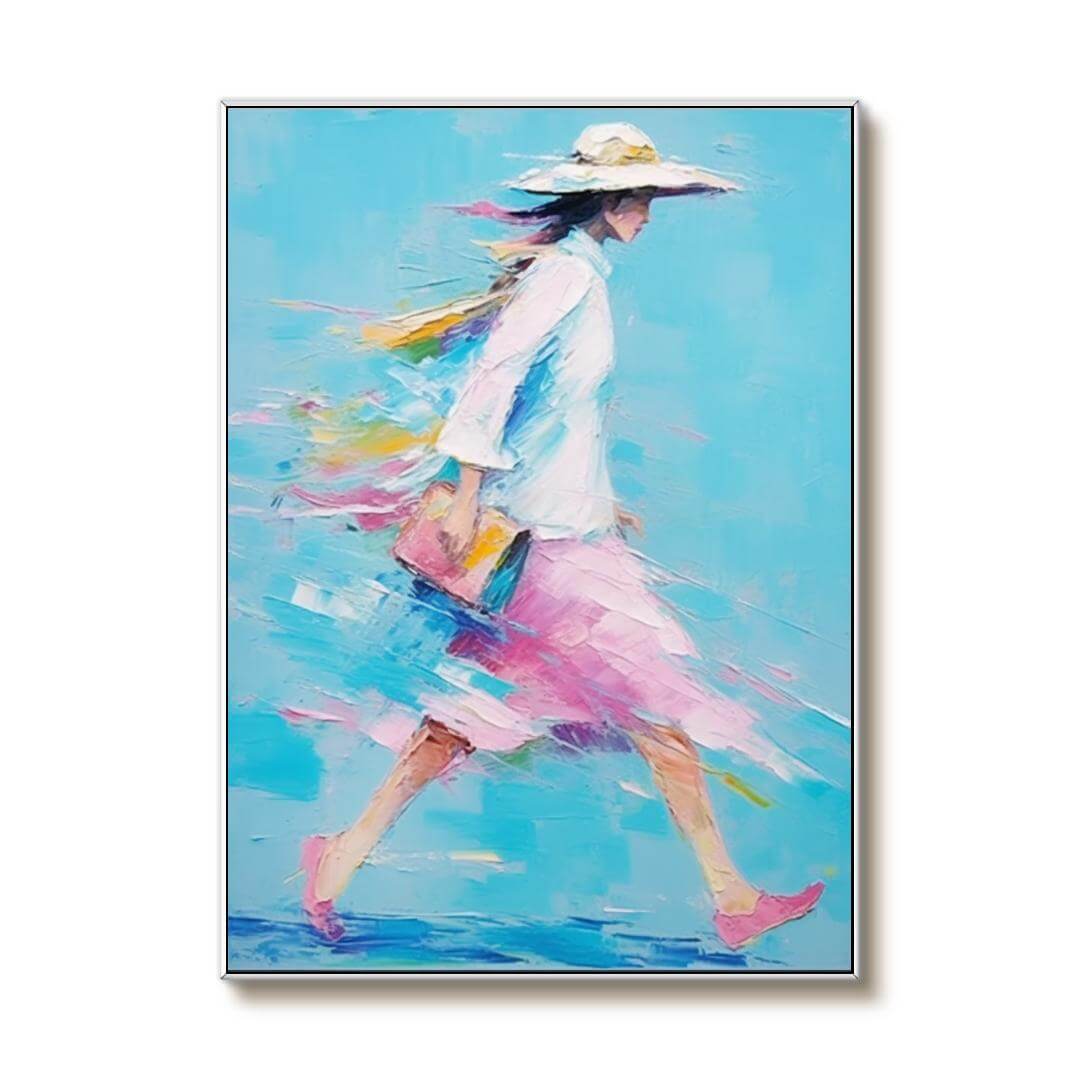 Pink and Blue Abstract Art | Vibrant Woman in Motion Canvas #AA 036