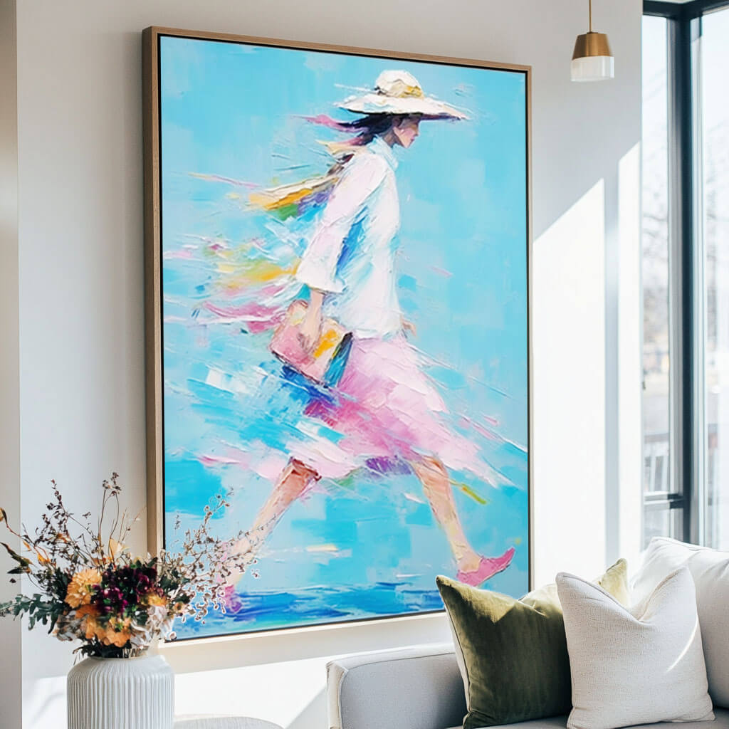 Pink and Blue Abstract Art | Vibrant Woman in Motion Canvas #AA 036