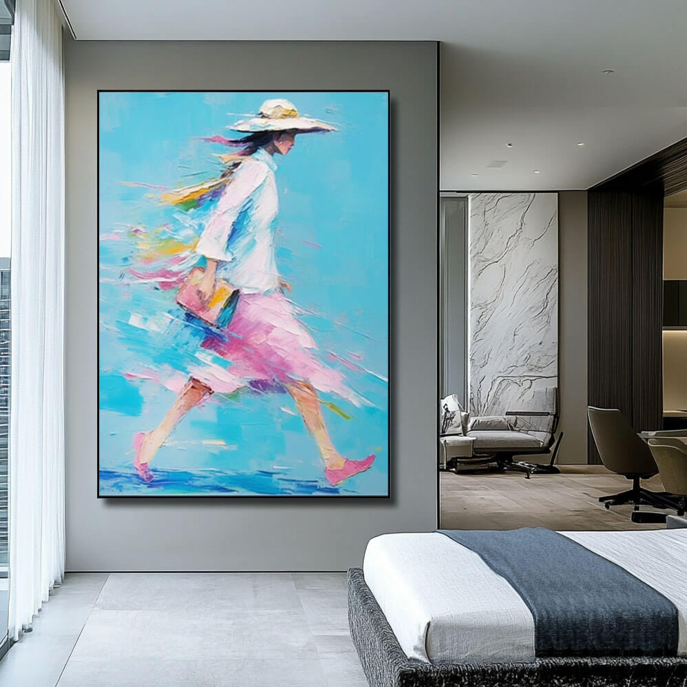 Pink and Blue Abstract Art | Vibrant Woman in Motion Canvas #AA 036