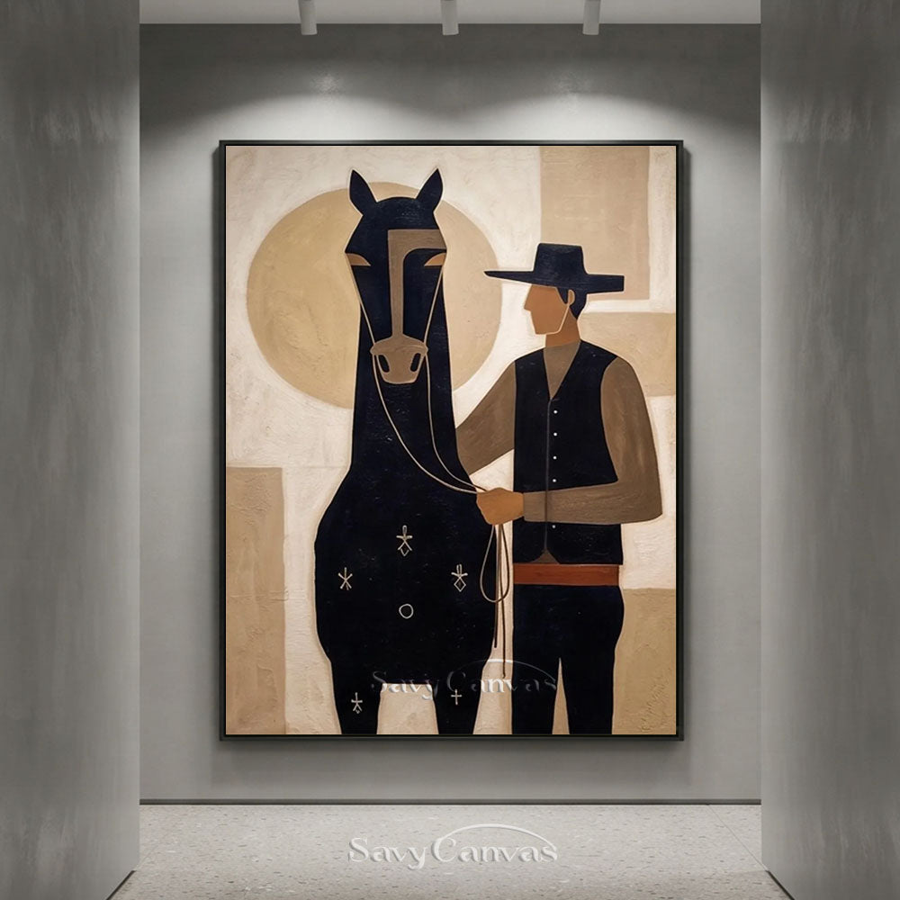 Western Abstract Cowboy & Horse Modernist Oil Painting #SS 255