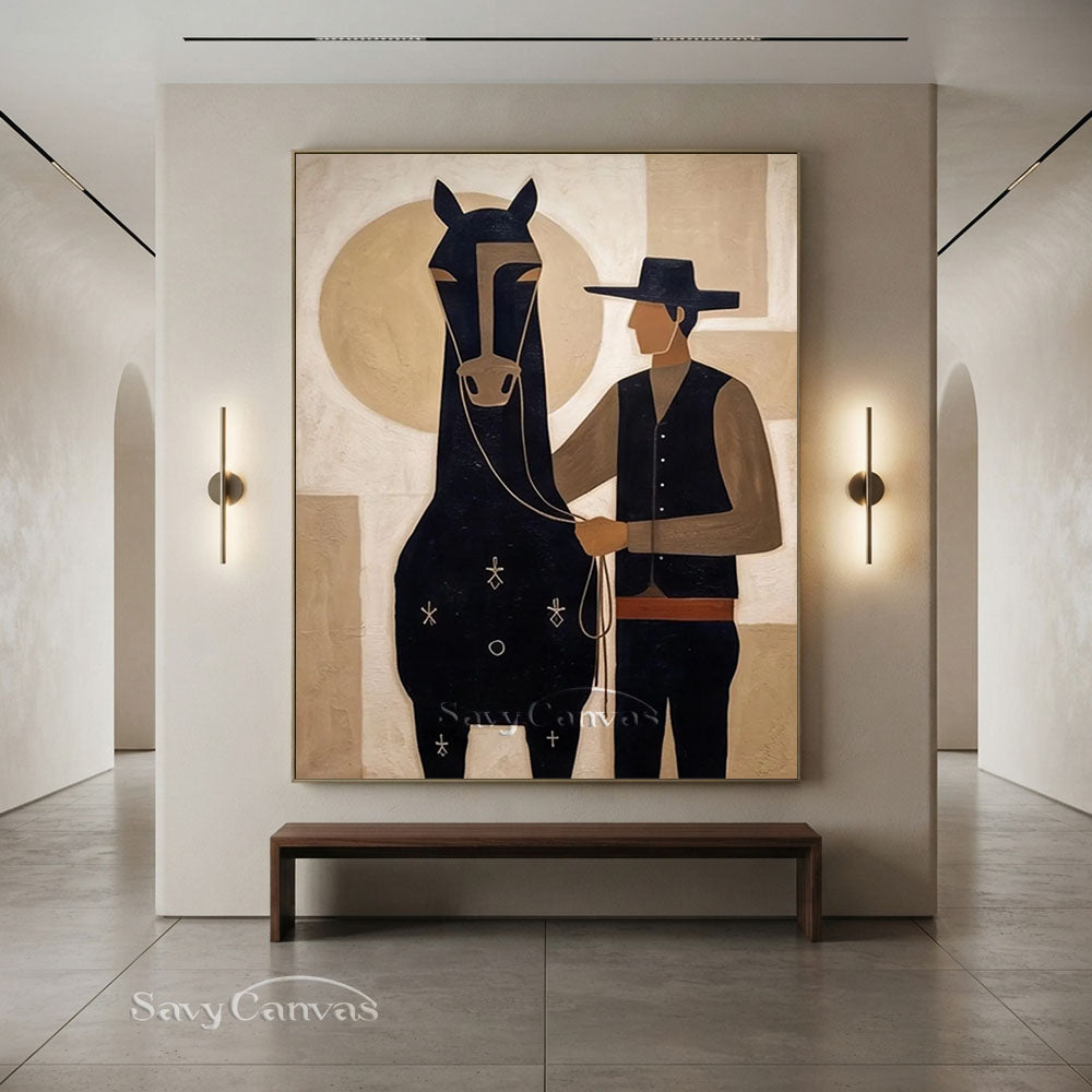 Western Abstract Cowboy & Horse Modernist Oil Painting #SS 255