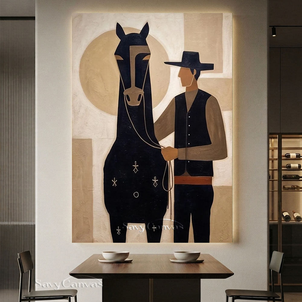 Western Abstract Cowboy & Horse Modernist Oil Painting #SS 255