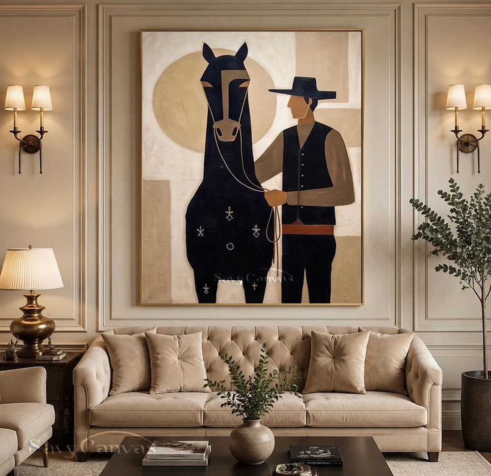 Western Abstract Cowboy & Horse Modernist Oil Painting #SS 255