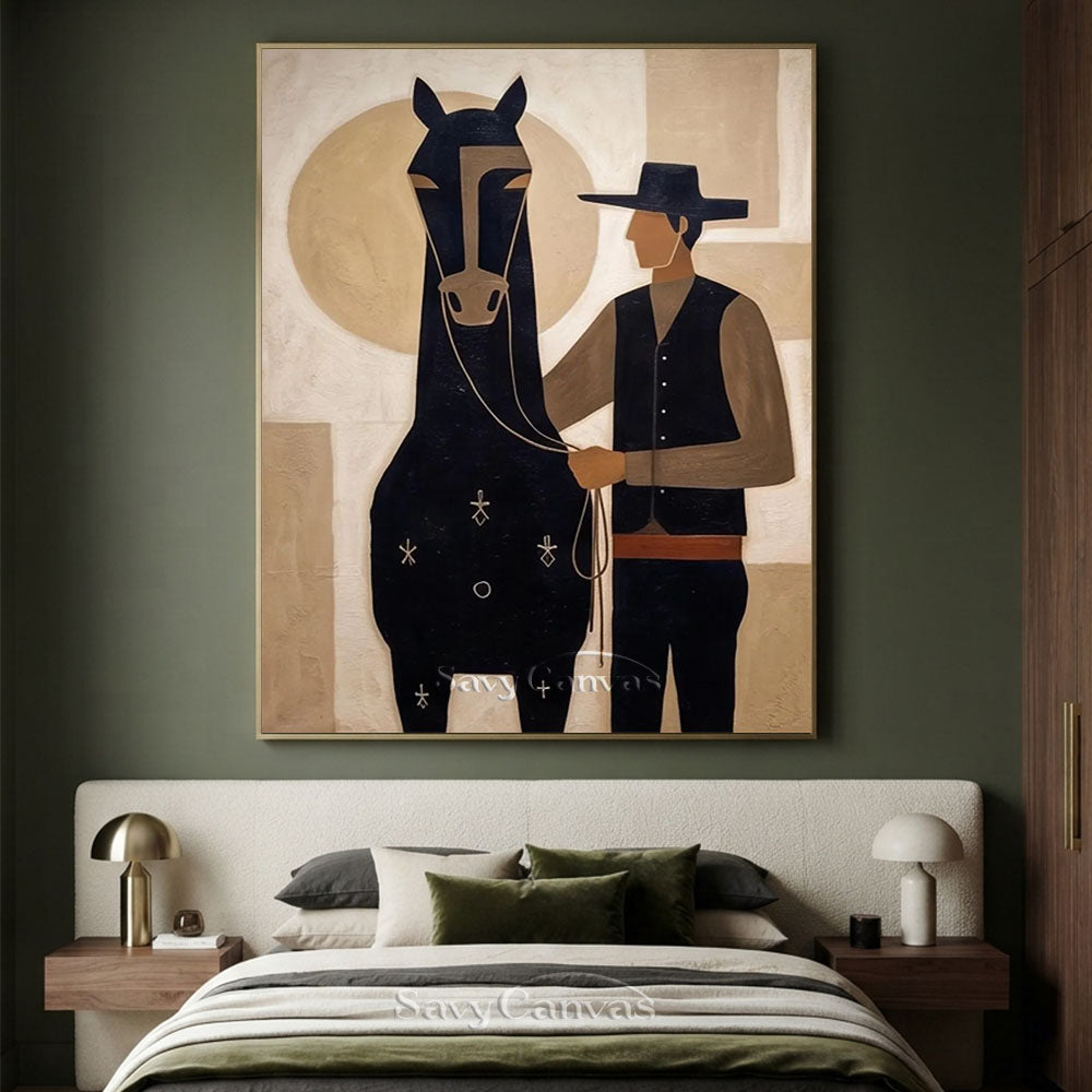 Western Abstract Cowboy & Horse Modernist Oil Painting #SS 255
