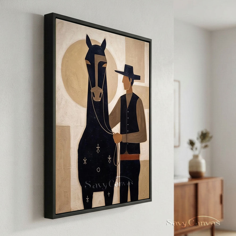 Western Abstract Cowboy & Horse Modernist Oil Painting #SS 255