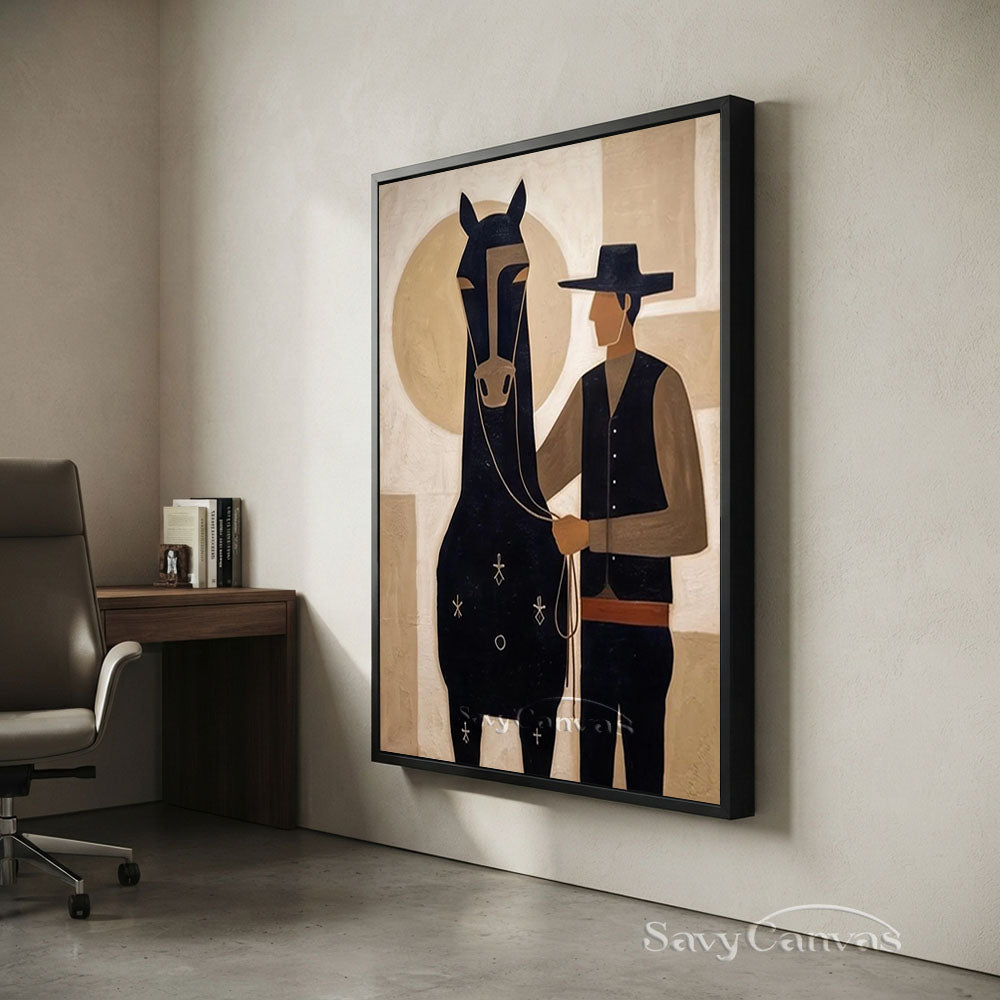 Western Abstract Cowboy & Horse Modernist Oil Painting #SS 255