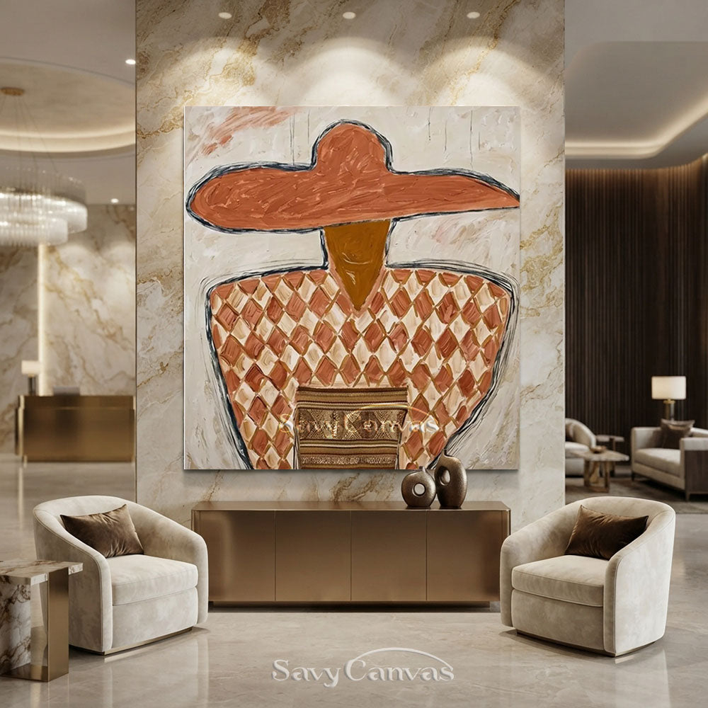 Handmade Modern Abstract Cowboy Terracotta Oil Painting #ZC 016
