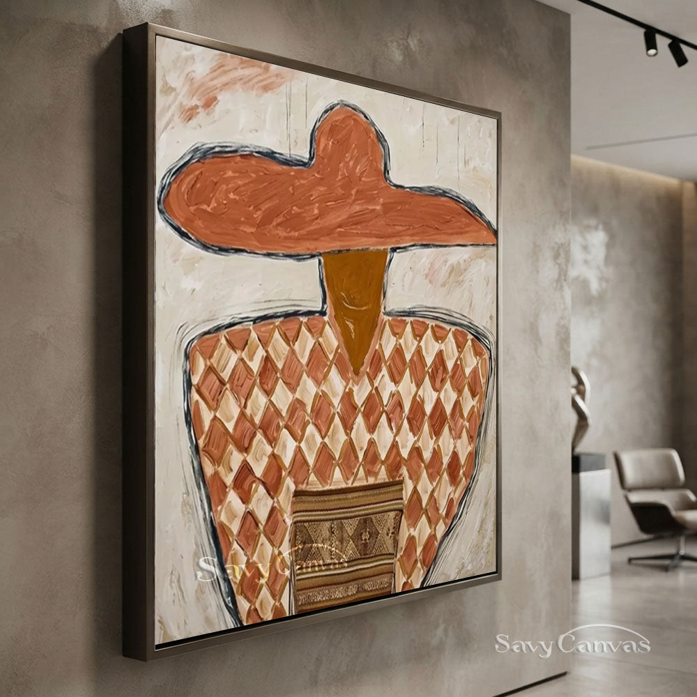 Handmade Modern Abstract Cowboy Terracotta Oil Painting #ZC 016