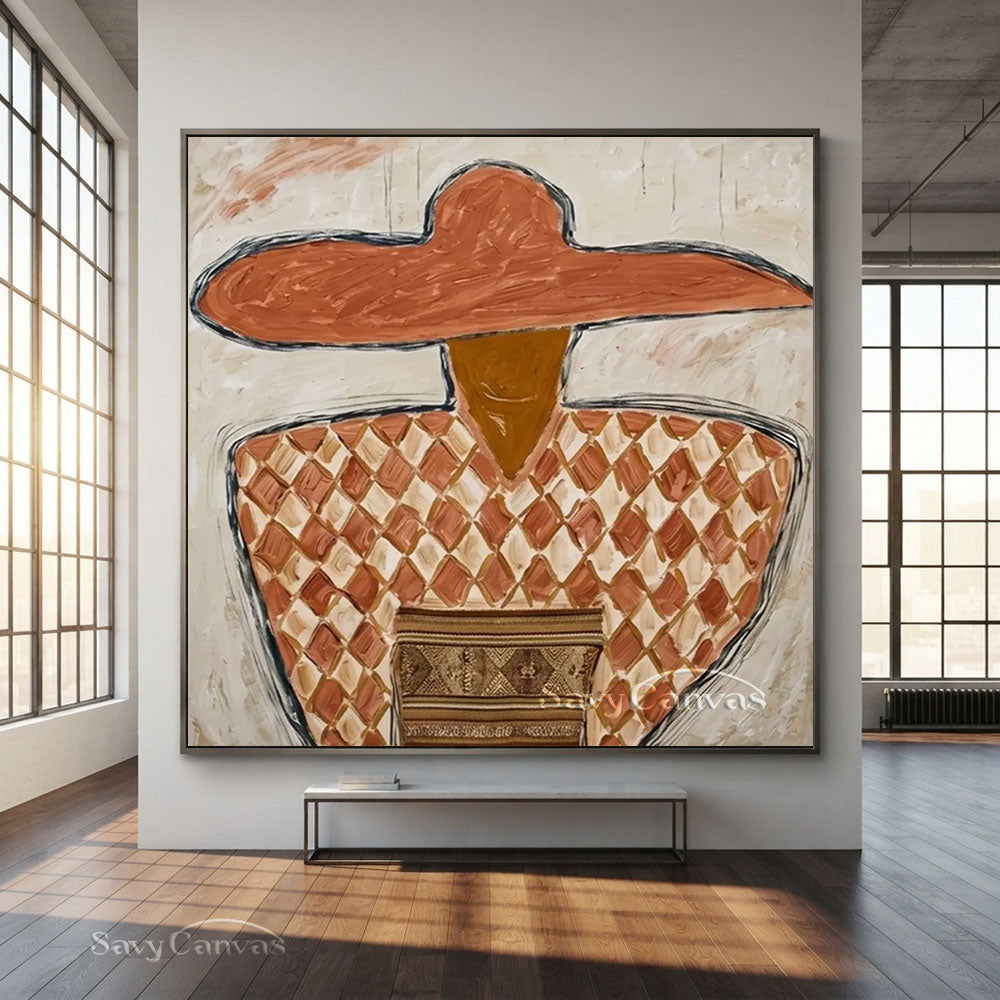 Handmade Modern Abstract Cowboy Terracotta Oil Painting #ZC 016