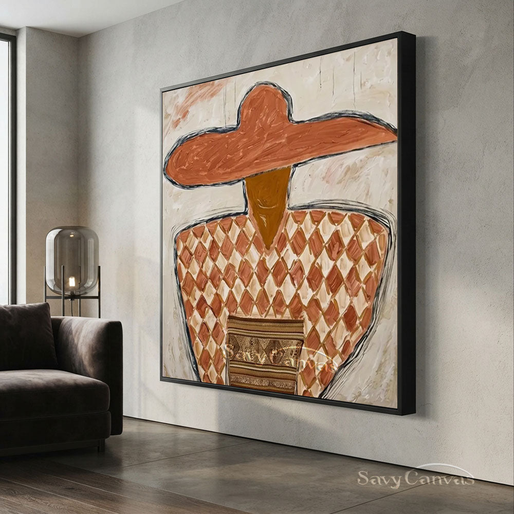 Handmade Modern Abstract Cowboy Terracotta Oil Painting #ZC 016