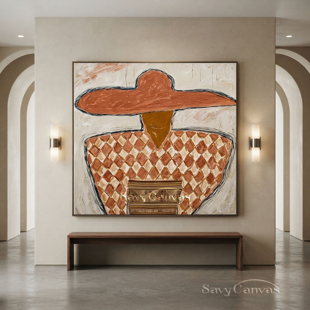 Handmade Modern Abstract Cowboy Terracotta Oil Painting #ZC 016