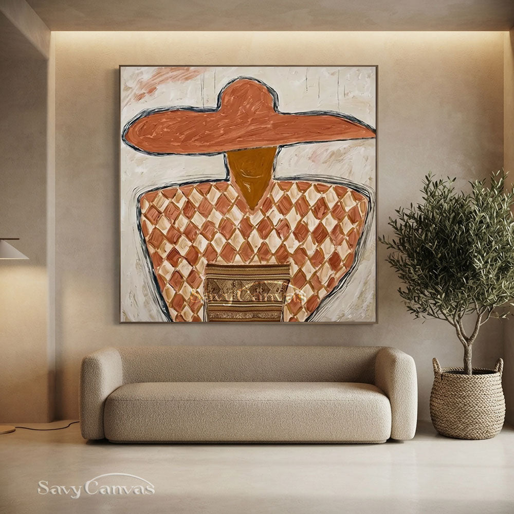 Handmade Modern Abstract Cowboy Terracotta Oil Painting #ZC 016
