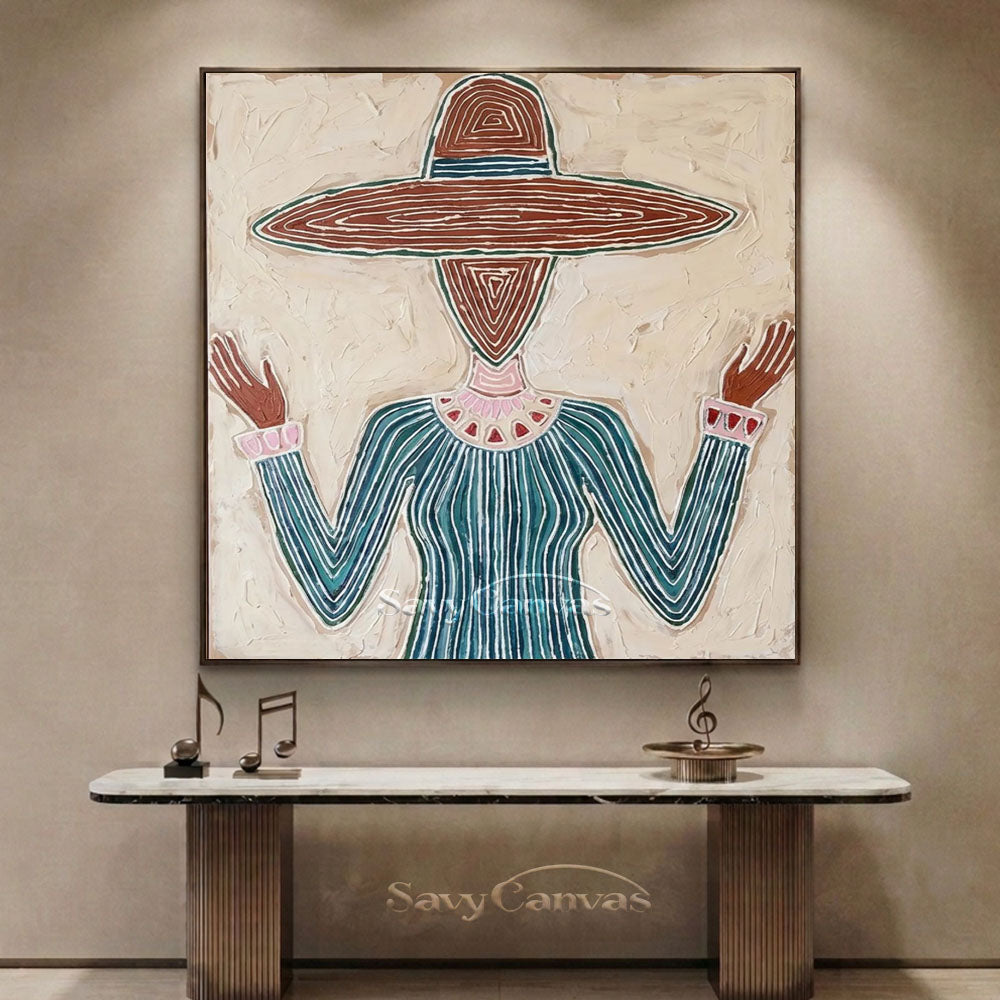 Handmade Modern Abstract Cowboy Hat Green Oil Painting #ZC 017