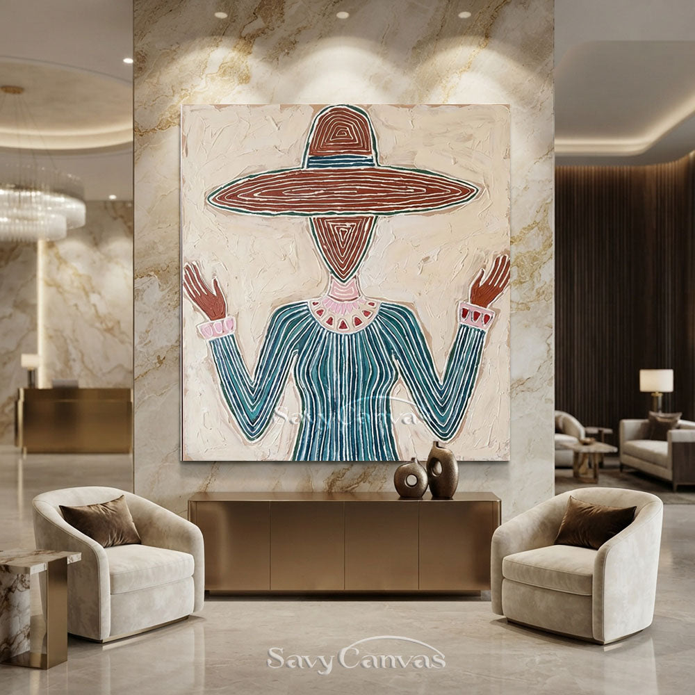 Handmade Modern Abstract Cowboy Hat Green Oil Painting #ZC 017