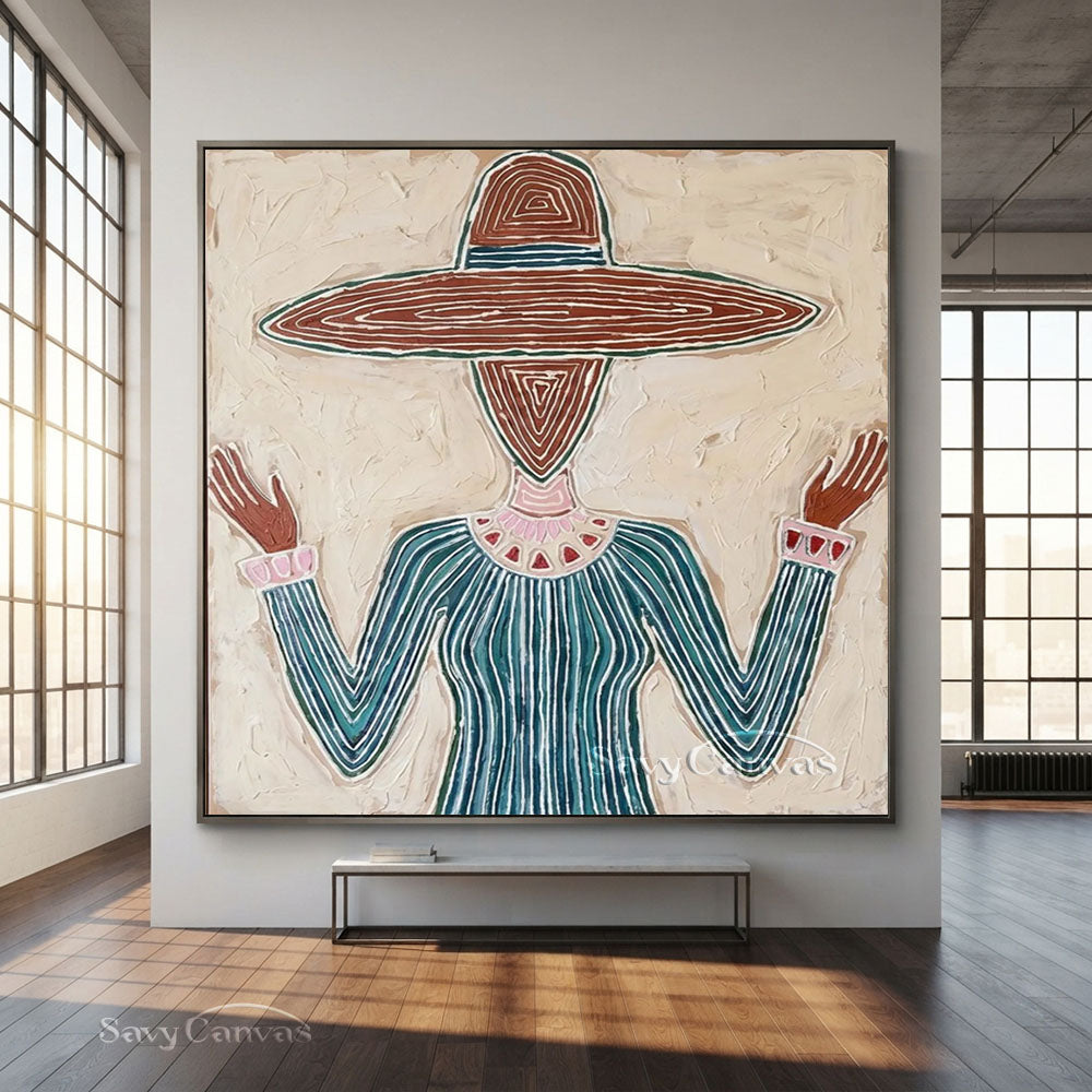 Handmade Modern Abstract Cowboy Hat Green Oil Painting #ZC 017