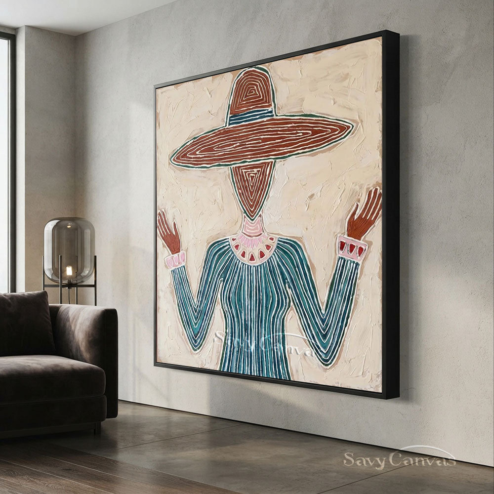 Handmade Modern Abstract Cowboy Hat Green Oil Painting #ZC 017