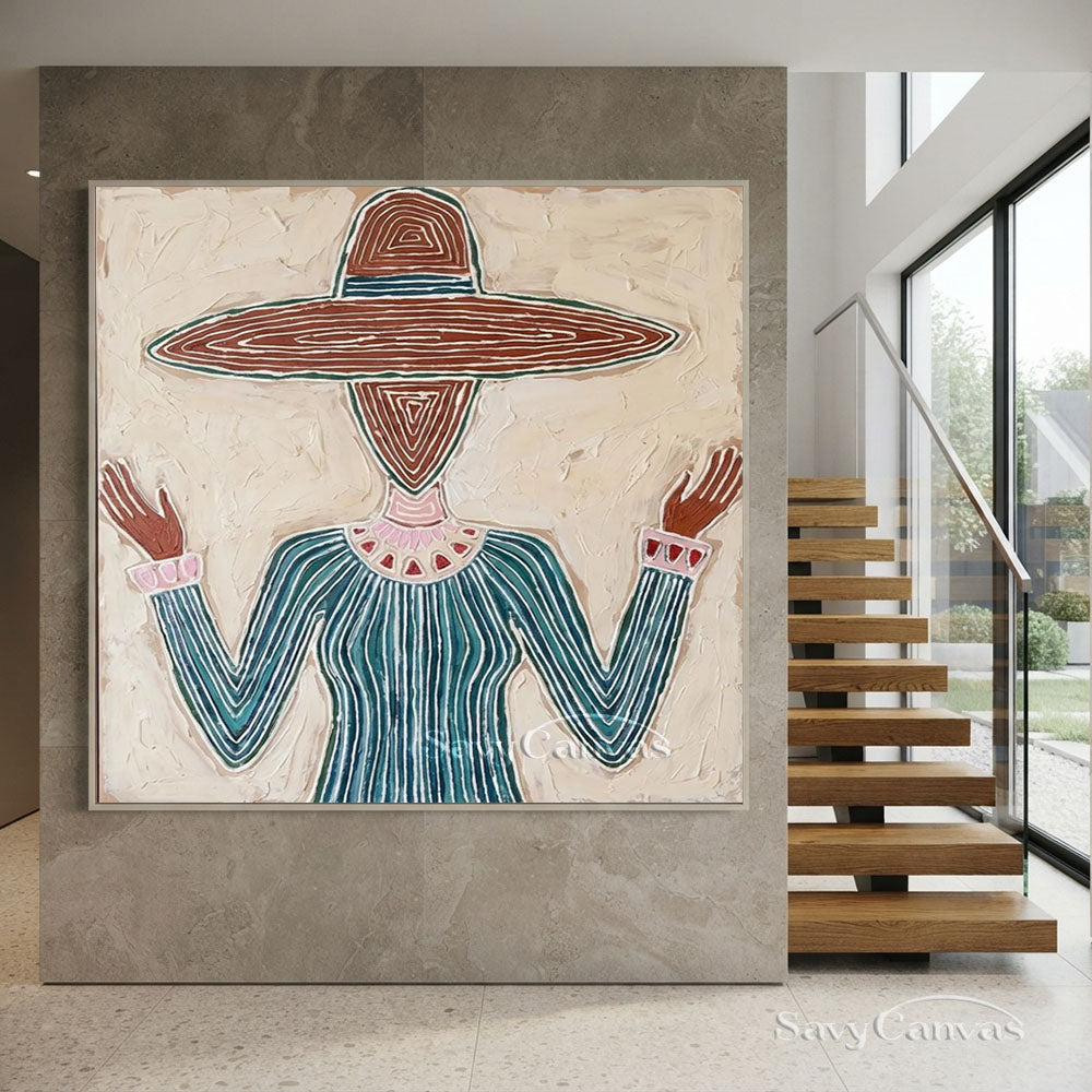 Handmade Modern Abstract Cowboy Hat Green Oil Painting #ZC 017