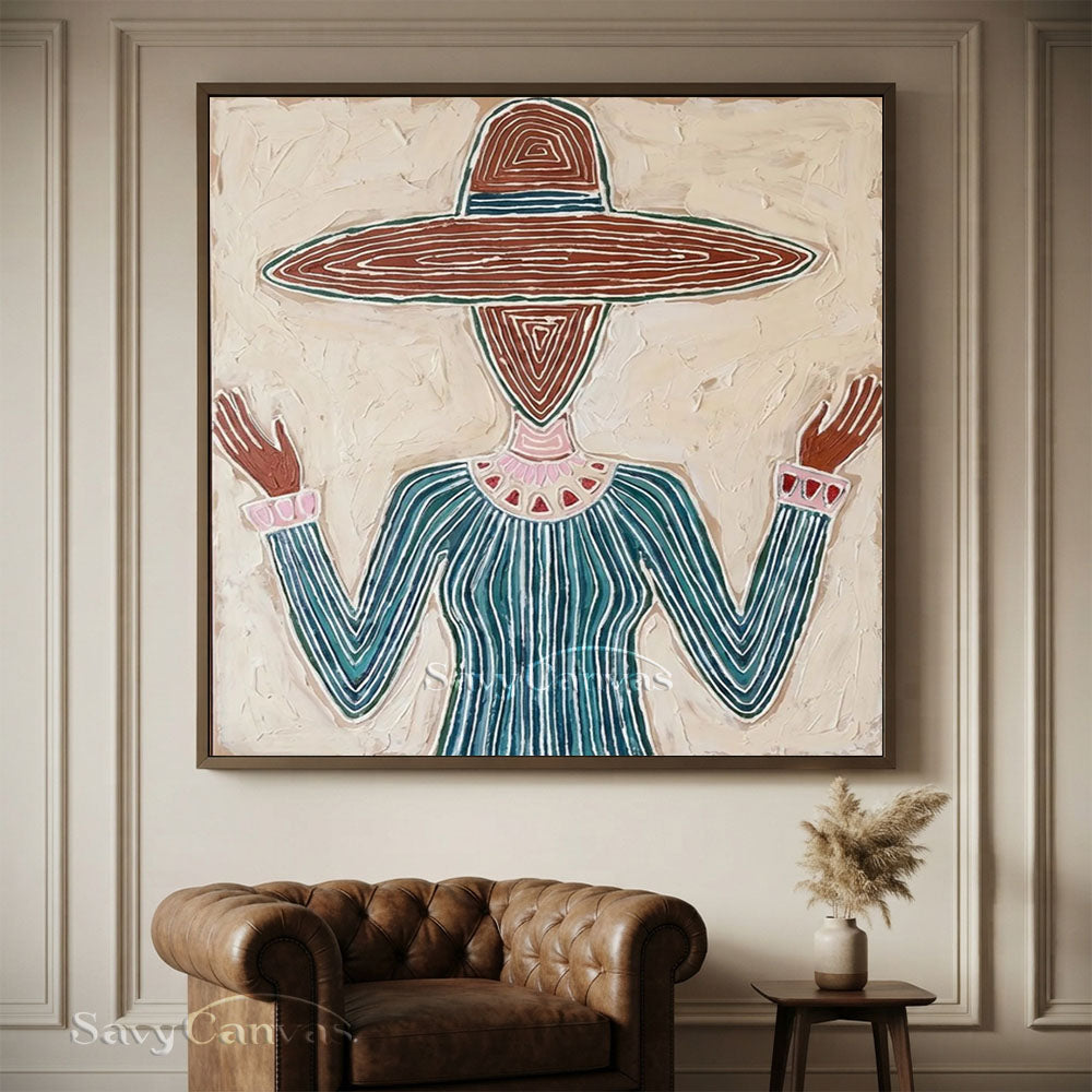 Handmade Modern Abstract Cowboy Hat Green Oil Painting #ZC 017