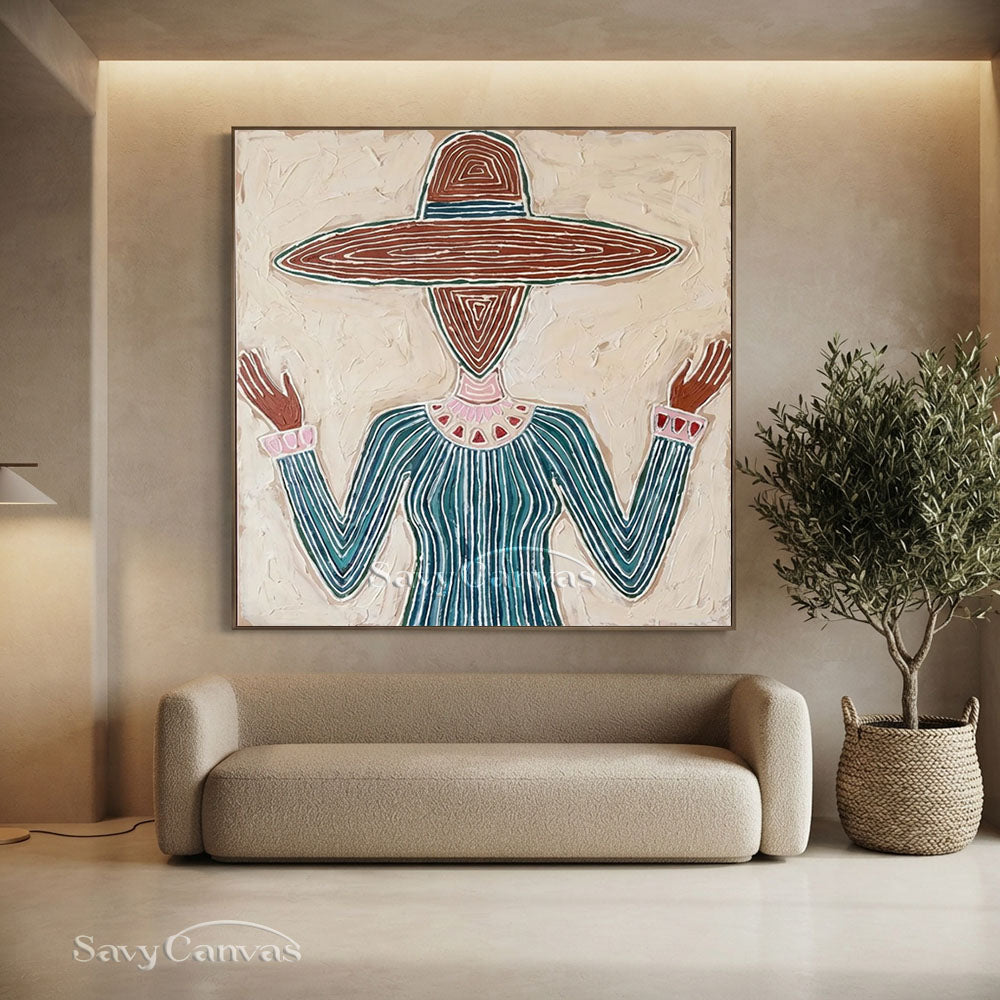 Handmade Modern Abstract Cowboy Hat Green Oil Painting #ZC 017