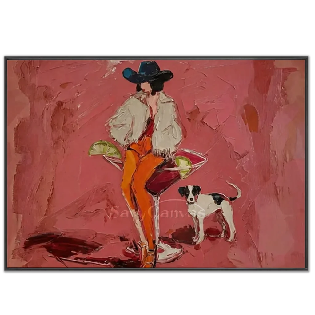 Pink Cocktail Cowgirl Oil Painting #SS 370