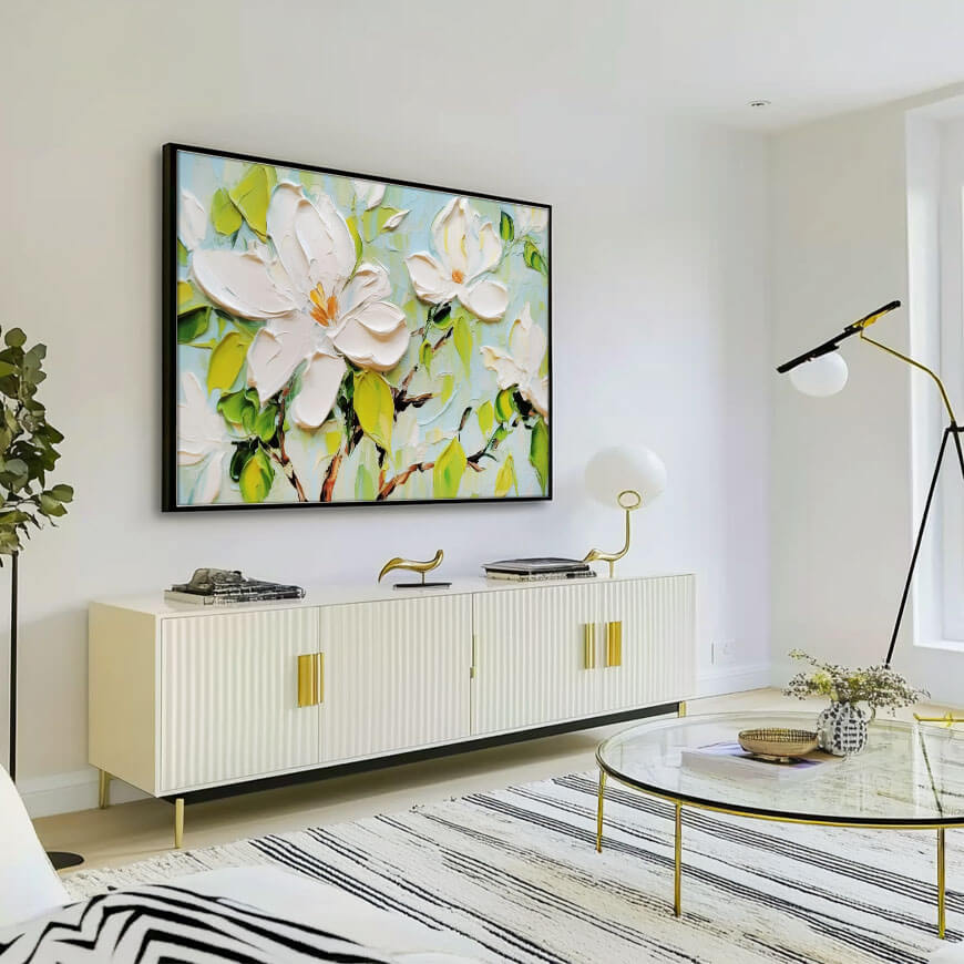 Textured White Flower Painting | 3D Impasto Floral Wall Art #AA 022