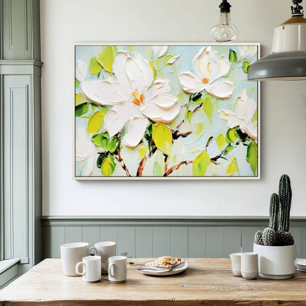 Textured White Flower Painting | 3D Impasto Floral Wall Art #AA 022