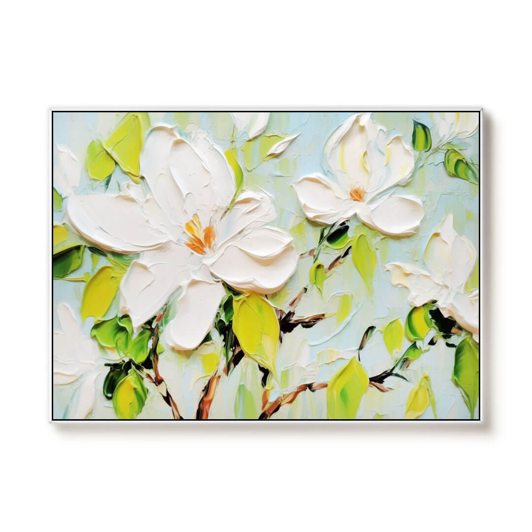 Textured White Flower Painting | 3D Impasto Floral Wall Art #AA 022