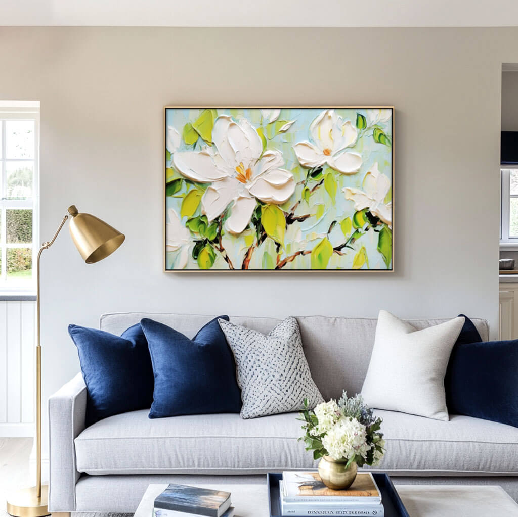 Textured White Flower Painting | 3D Impasto Floral Wall Art #AA 022