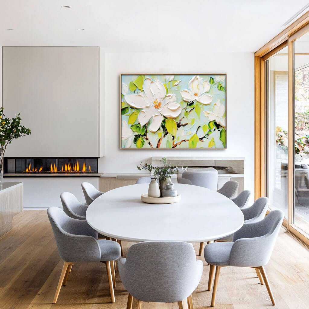 Textured White Flower Painting | 3D Impasto Floral Wall Art #AA 022