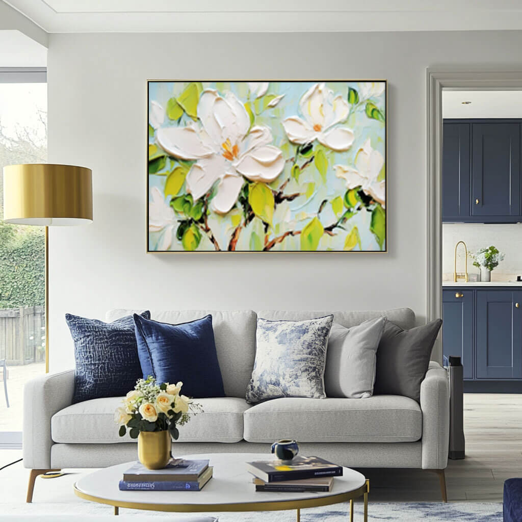 Textured White Flower Painting | 3D Impasto Floral Wall Art #AA 022