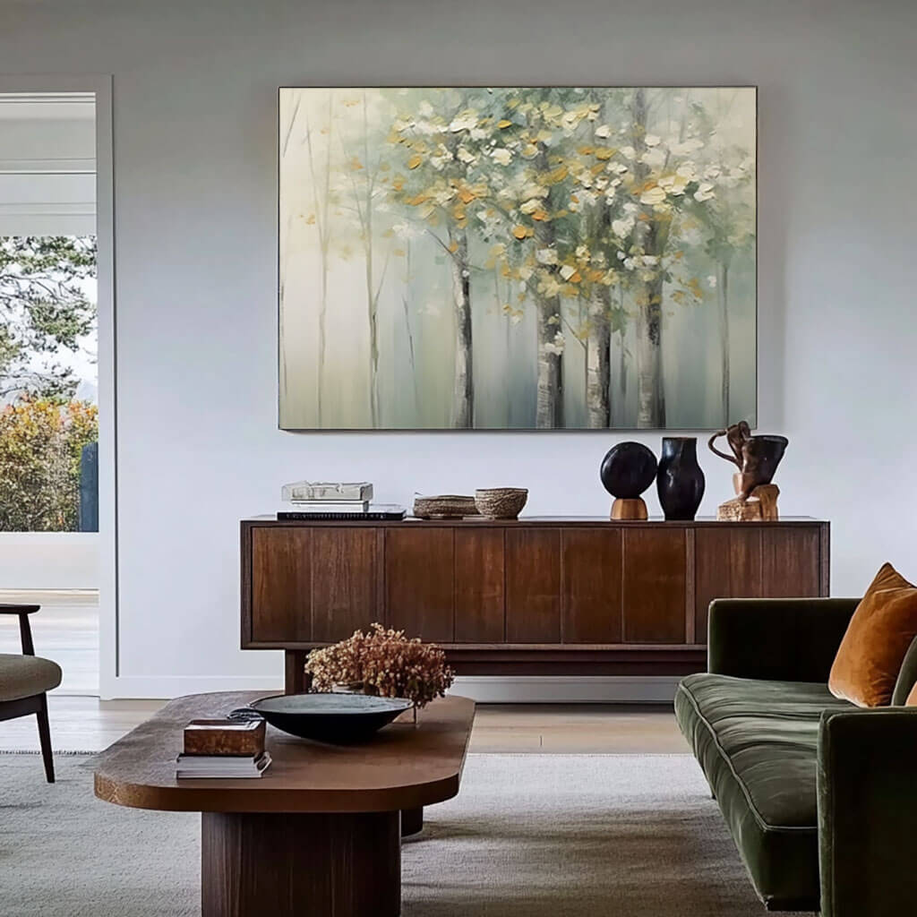 Abstract Birch Tree Forest Painting | Modern Landscape Wall Art #AA 023