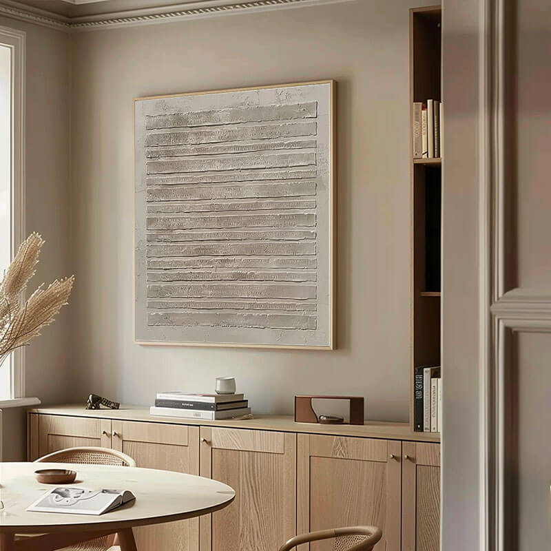 Textured 3D Linear Painting | Minimalist Beige Wall Art #AA 046
