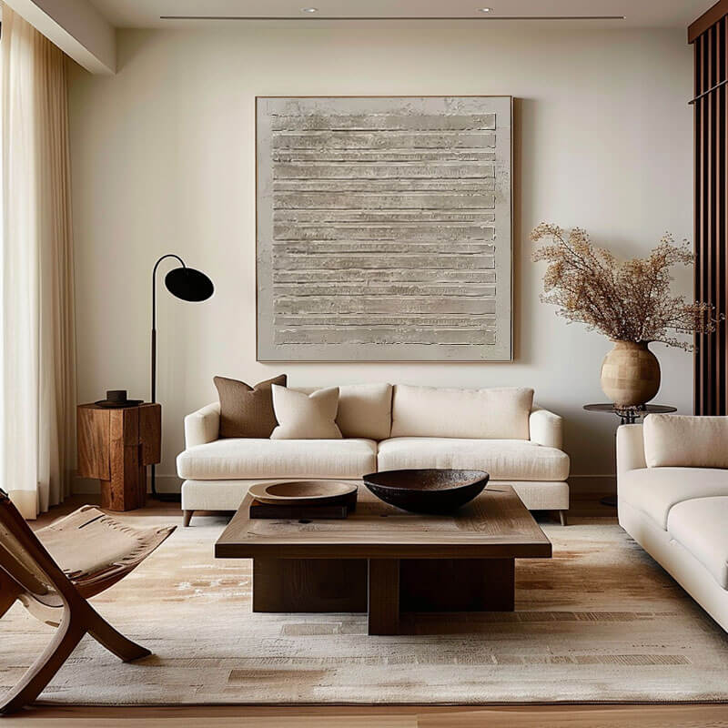Textured 3D Linear Painting | Minimalist Beige Wall Art #AA 046