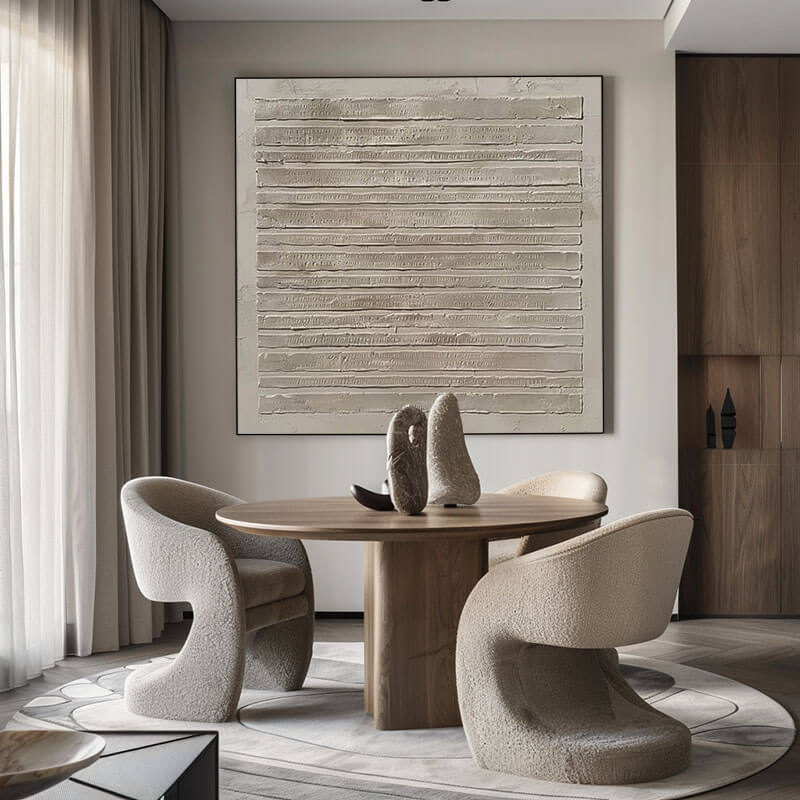 Textured 3D Linear Painting | Minimalist Beige Wall Art #AA 046
