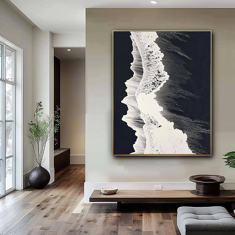 Minimalist Black & White Beach Art | Modern Coastal Decor #AA 024