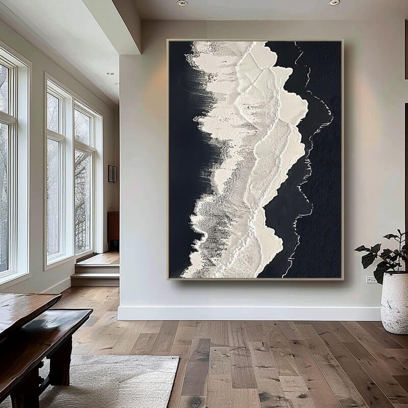 Textured 3D Ocean Wave Art | Black & White Seascape Painting #AA 048