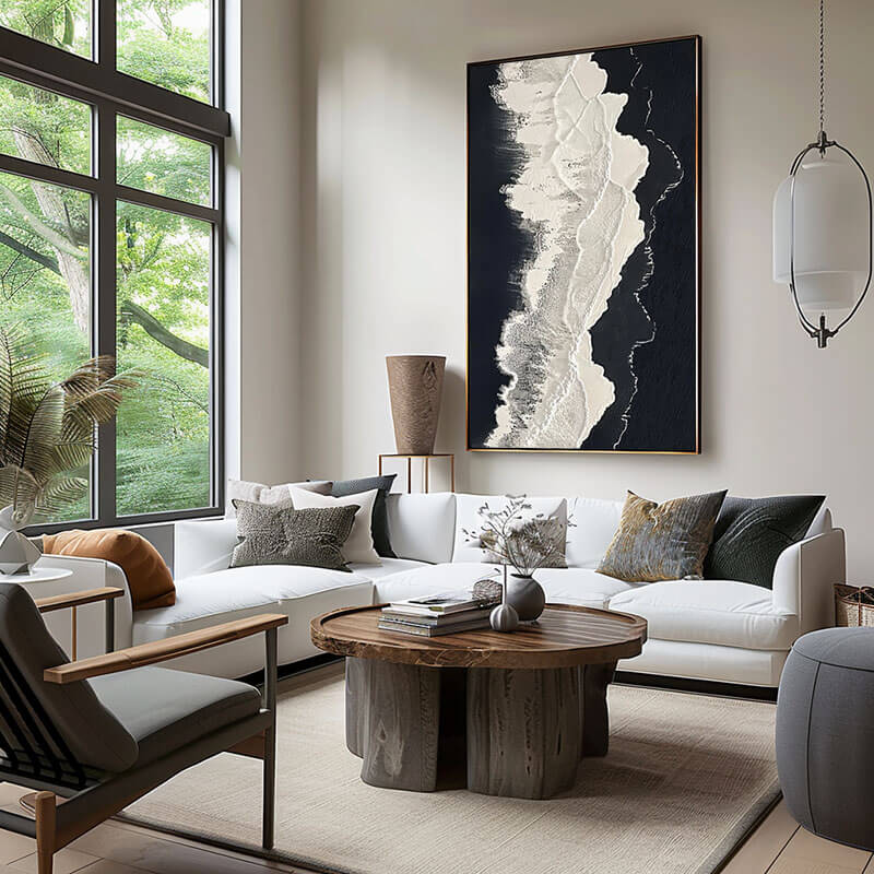 Textured 3D Ocean Wave Art | Black & White Seascape Painting #AA 048