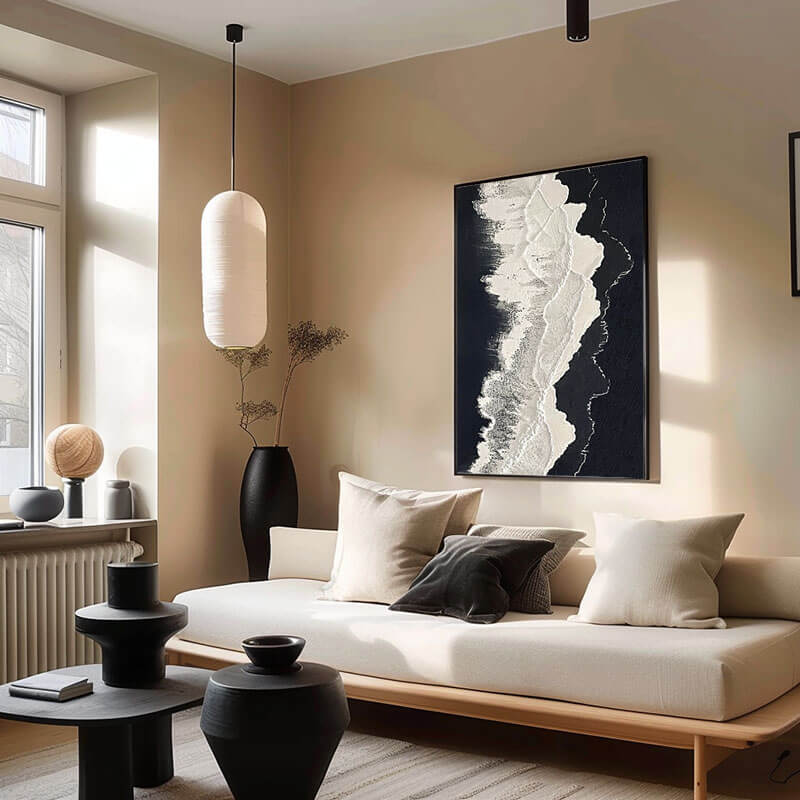 Textured 3D Ocean Wave Art | Black & White Seascape Painting #AA 048