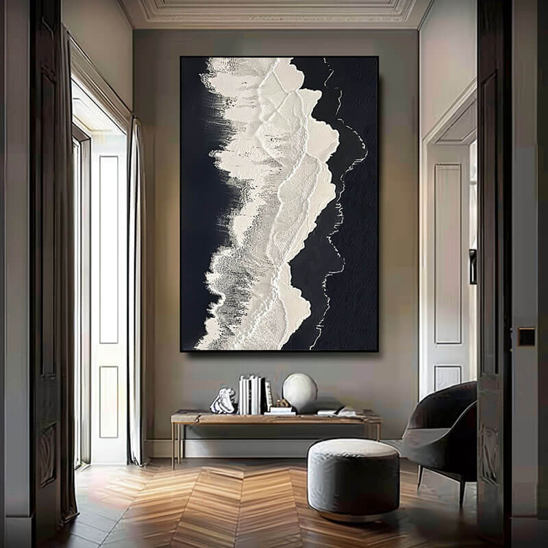 Textured 3D Ocean Wave Art | Black & White Seascape Painting #AA 048