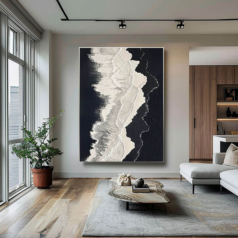 Textured 3D Ocean Wave Art | Black & White Seascape Painting #AA 048
