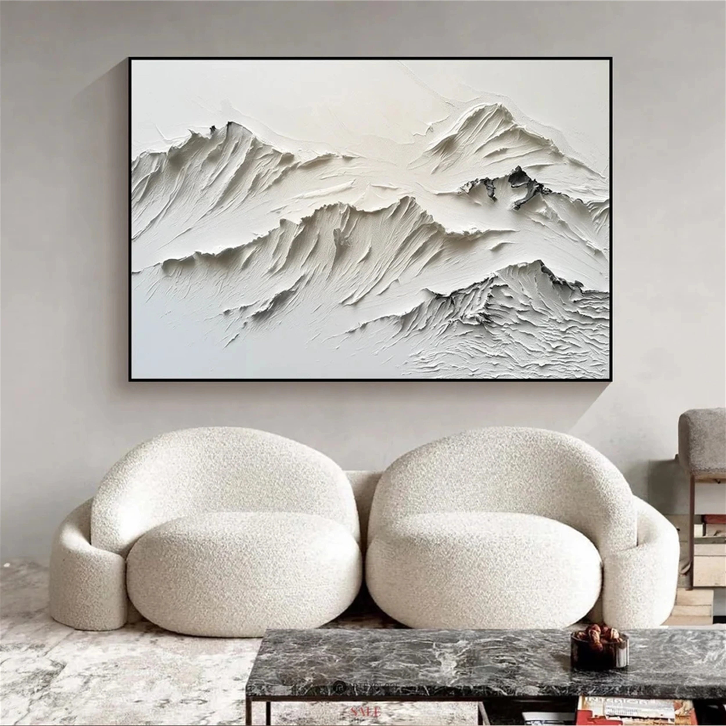 Textured Mountain Landscape Painting | Large 3D White Wall Art #ZZ 126