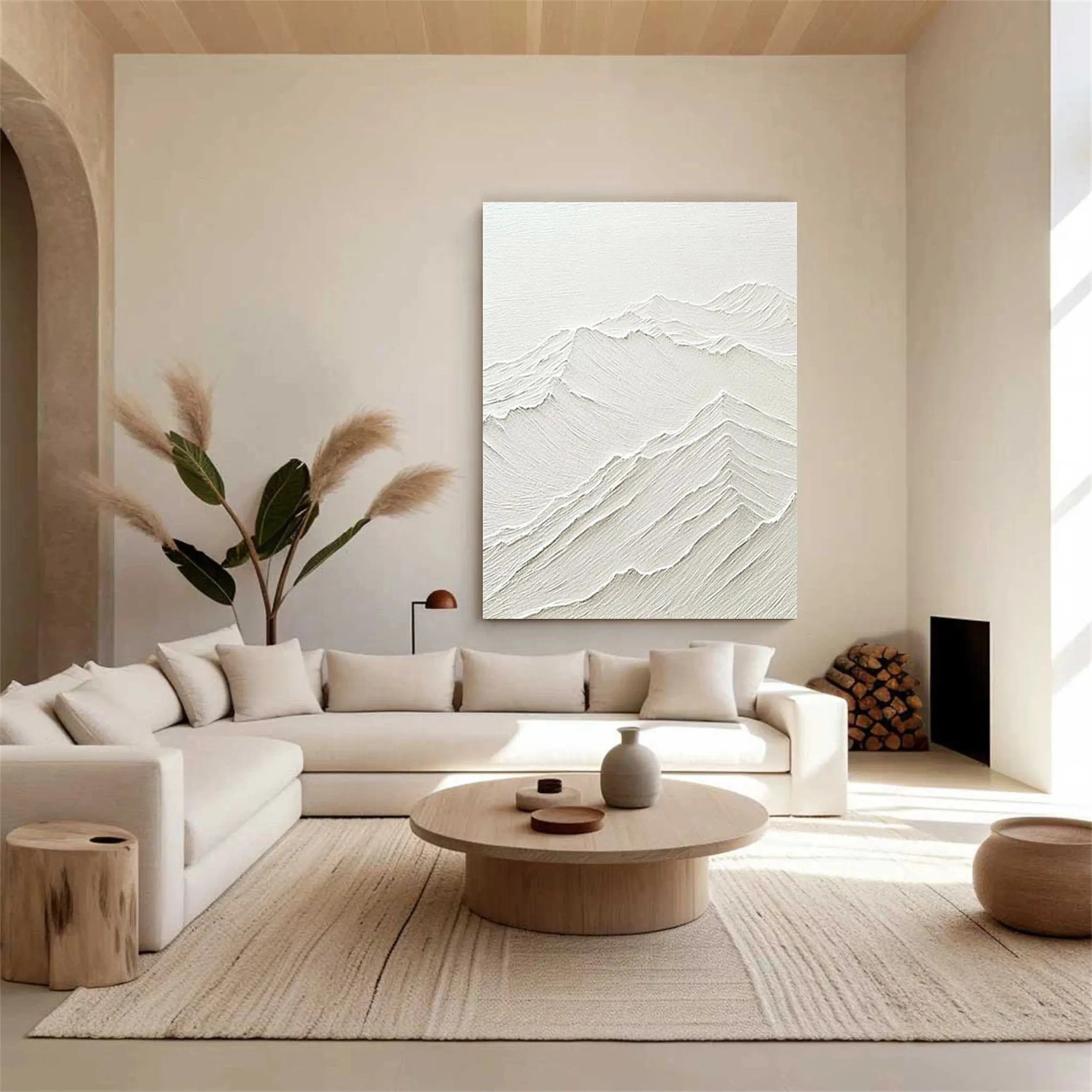 Minimalist 3D Wall Art – Beige Mountain Abstract Canvas #JJ 423