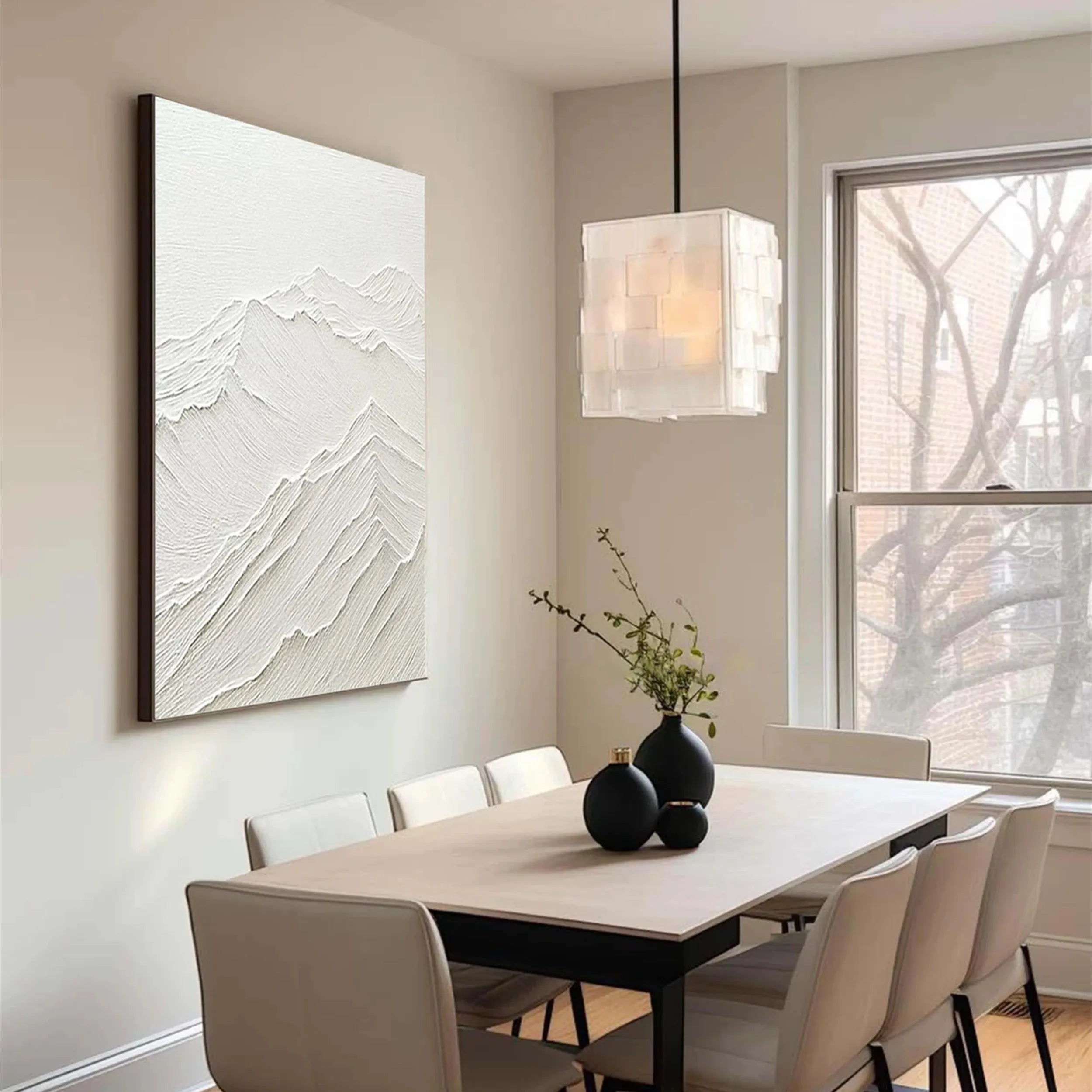 Minimalist 3D Wall Art – Beige Mountain Abstract Canvas #JJ 423